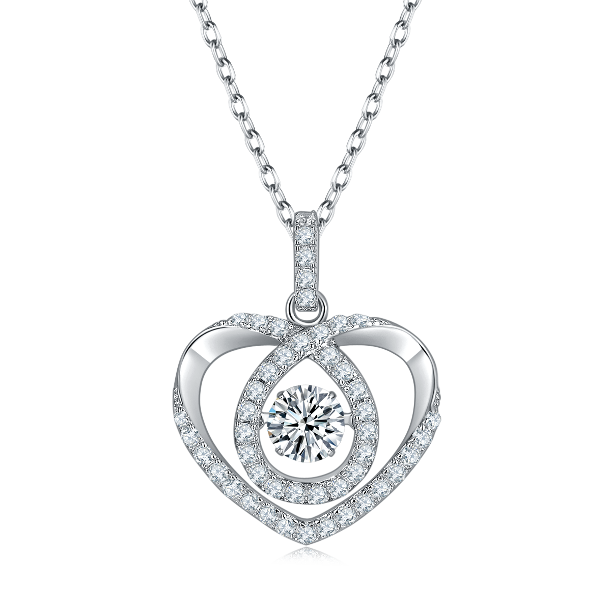 Dynamic heartbeat S925 silver plated platinum Moissanite necklace 50 points D-grade